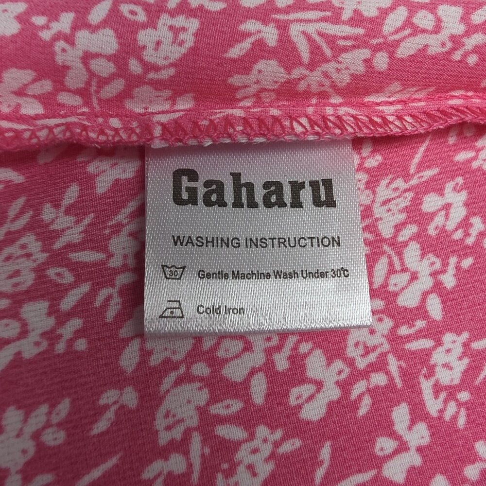 Gaharu Shirt Womens 2XL Pink Floral Split V Neck Bell Sleeve Flutter Blouse - Picture 9 of 12